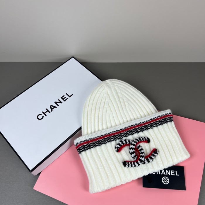 1:1 quality version Houndstooth Letter Embroidery Striped Trim Ribbed Beanie  2 colors 29569871