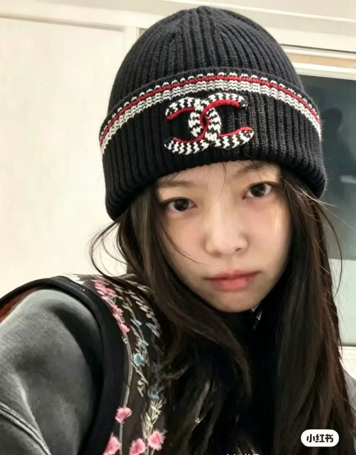 1:1 quality version Houndstooth Letter Embroidery Striped Trim Ribbed Beanie  2 colors 29569871