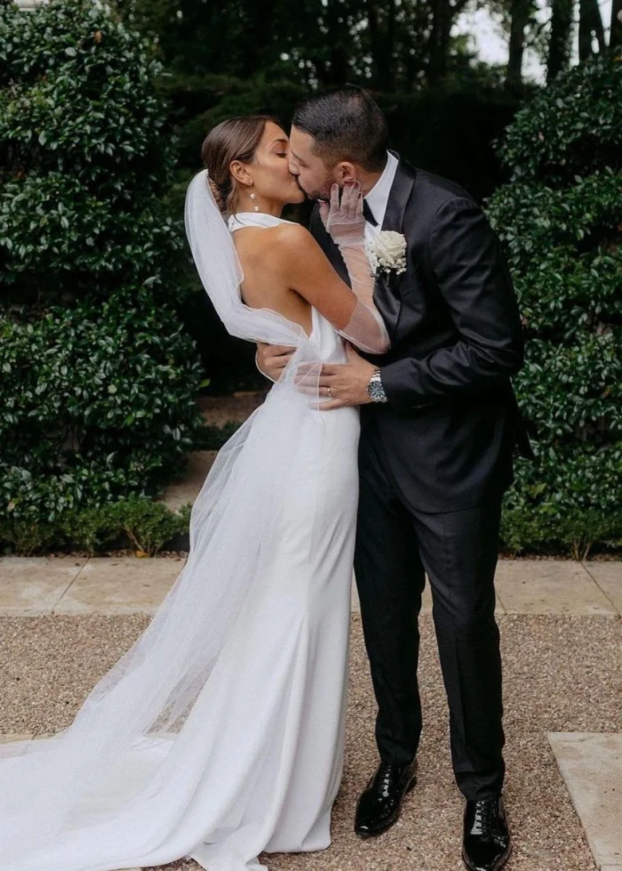 Hessie | Elegant Mermaid White Halter Satin Wedding Dresses