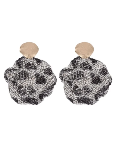 Gray Leopard Print Rhinestones Round Earrings