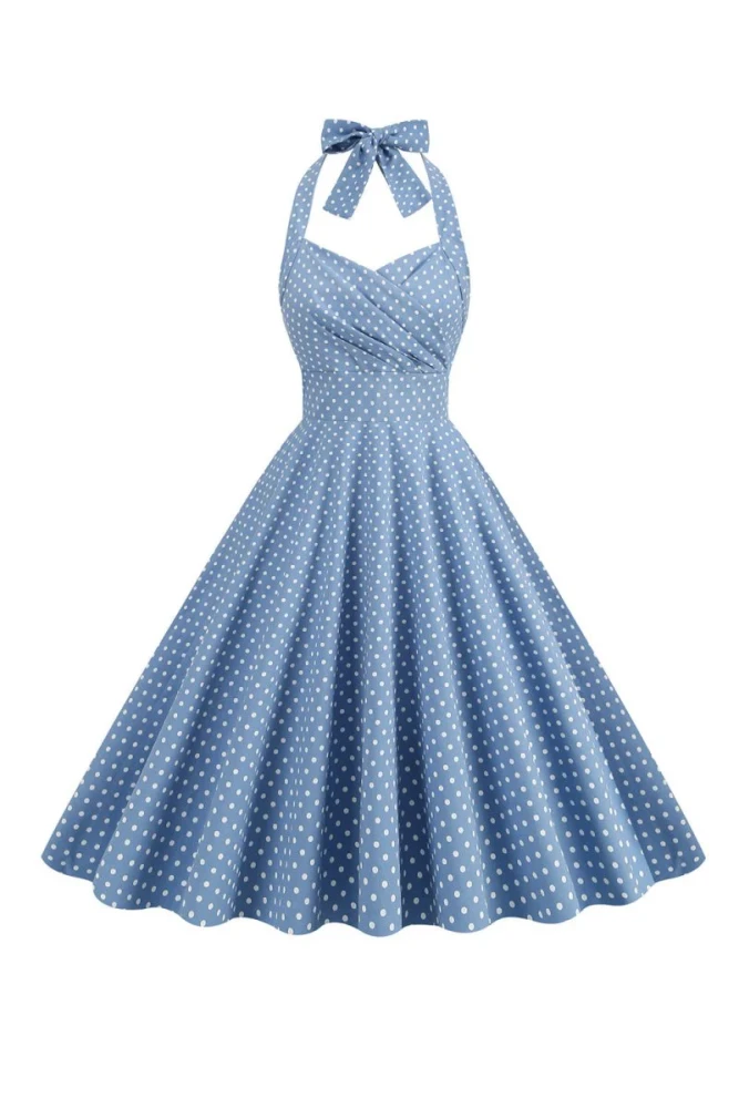 Halter Red Polka Dots 1950s Dress