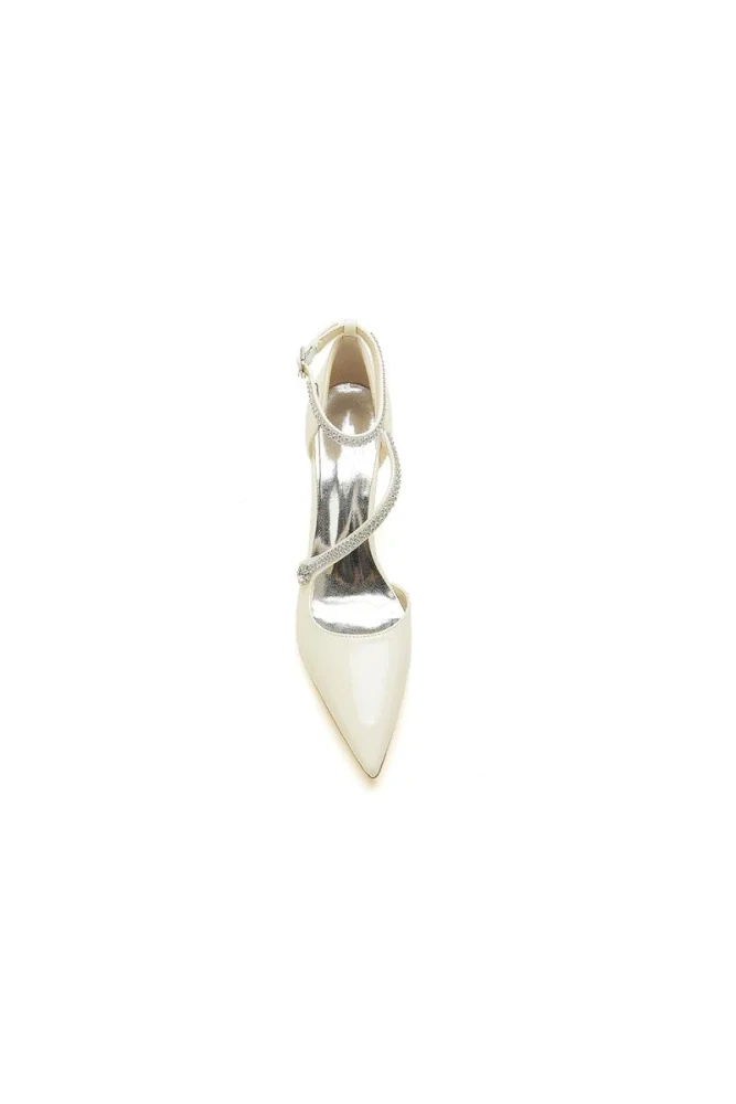 Ivory Chunky Heels with Silver Chain Detailing