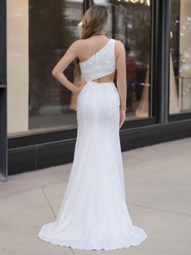 Gracelyn |Sheath One Shoulder Sequins Prom Dress with 3D Appliques