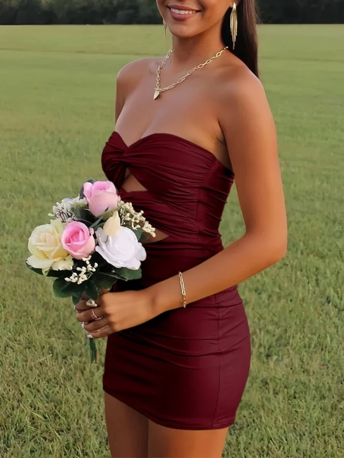 Issa | Yellow - Strapless Sheath Short Homecoming Dresses With Keyhole