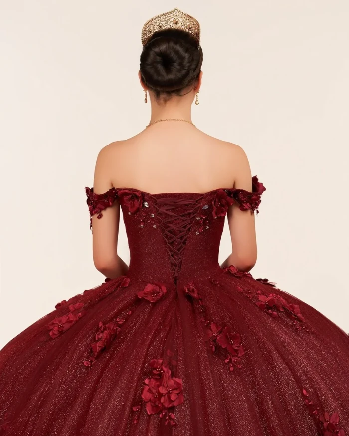 Illa | Ball Gown Organza Sweetheart  Burgundy Quinceanera Dress