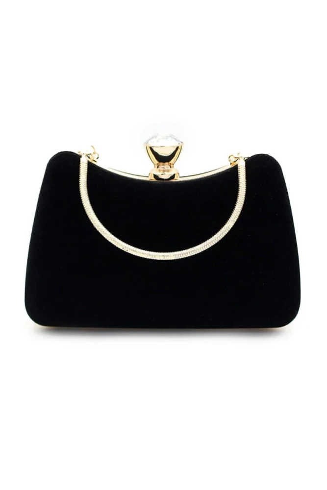 Graceful Black Rhinestone Handle Clutch Bag