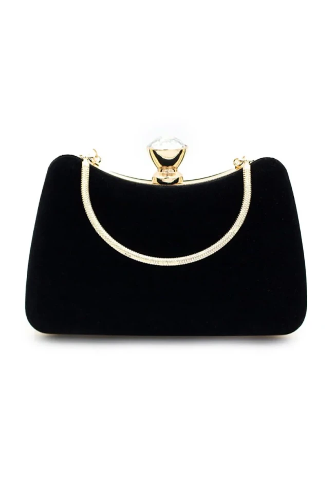 Graceful Black Rhinestone Handle Clutch Bag