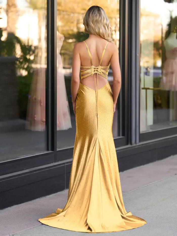 Janiyah |Mermaid V Neck Beaded Jersey Prom Dress with Slit