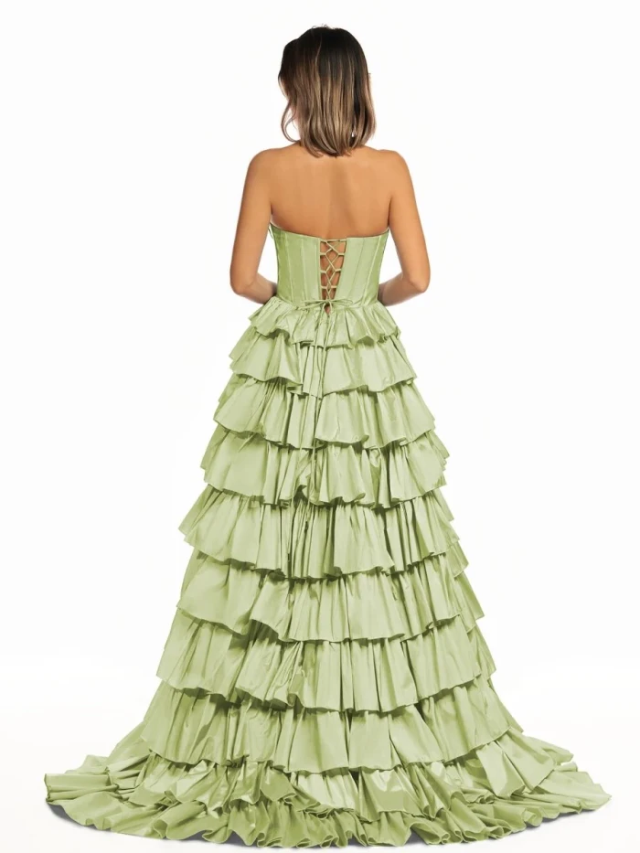 Iridium | Halter A-Line Blue Satin Long Ruffled Prom Dress With Slit