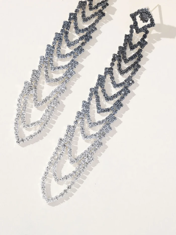 Gray Gradient Rhinestones Tassel Long Chain Earrings
