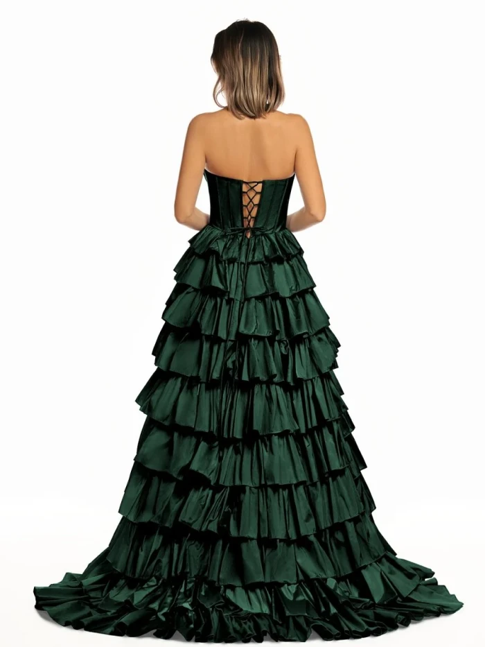 Iridium | Halter A-Line Blue Satin Long Ruffled Prom Dress With Slit
