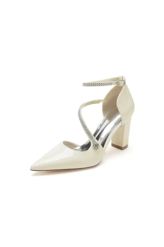 Ivory Chunky Heels with Silver Chain Detailing