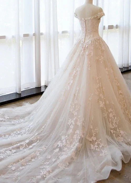 Gorgeous Off the Shoulder Lace Wedding Dresses Tulle Vintage Bridal Gown