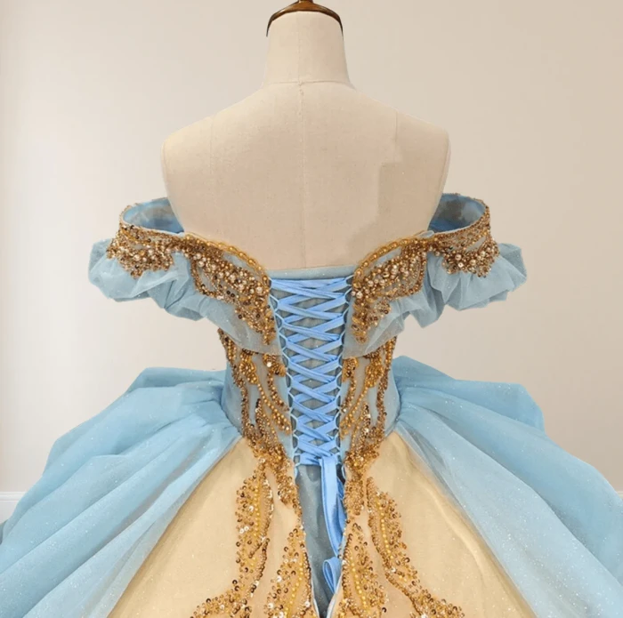 Hazeleigh | Gold Appliqued Double Colored Corset Back Quinceañera Dress