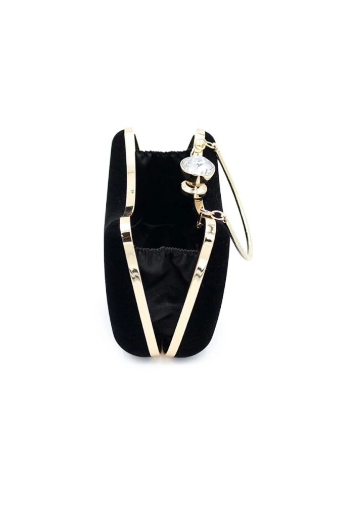 Graceful Black Rhinestone Handle Clutch Bag