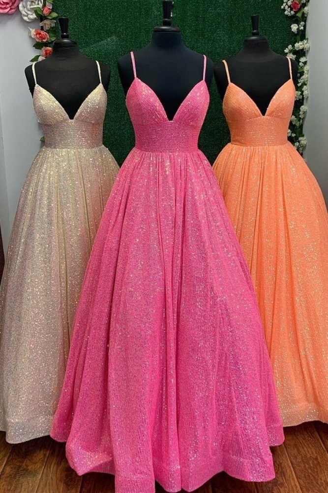 Hayden |A-line V Neck Sequins Long Prom Dress