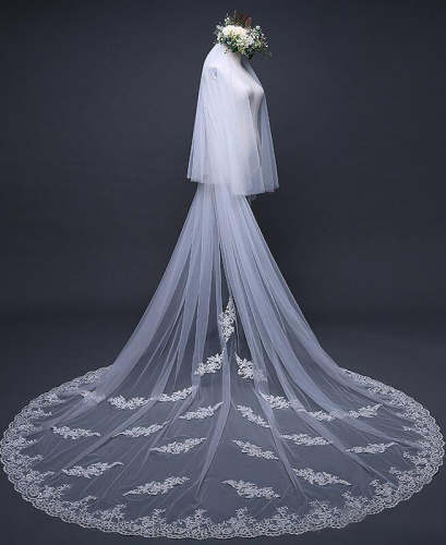 Ivory Tulle & Lace Cathedral Veil Blusher Veil
