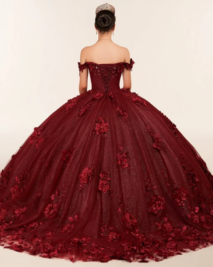 Illa | Ball Gown Organza Sweetheart  Burgundy Quinceanera Dress