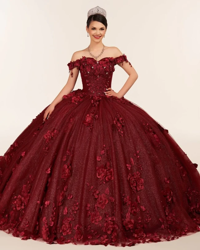 Illa | Ball Gown Organza Sweetheart Burgundy Quinceanera Dress