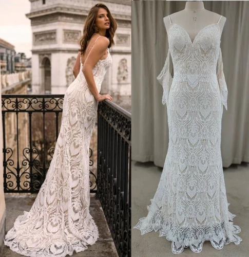 Gorgeous Bohemian Mermaid Ivory Lace Appliques Wedding Dresses