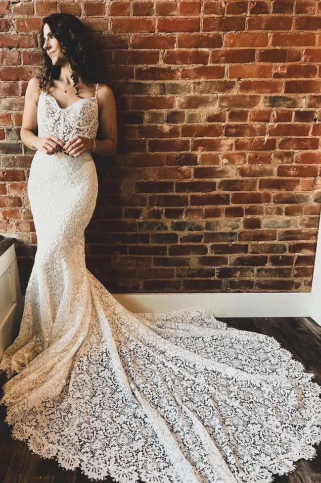Goldie | White Lace Sweetheart Sleeveless Mermaid Long Wedding Dress