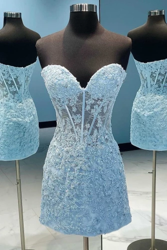 Irmeli | Blue Appliques Strapless Short Homecoming Dress