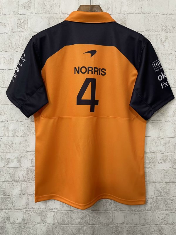 2025  F1 McLaren New Pattern Short Sleeve Racing Suit（有领，胸前橙，背后4号）