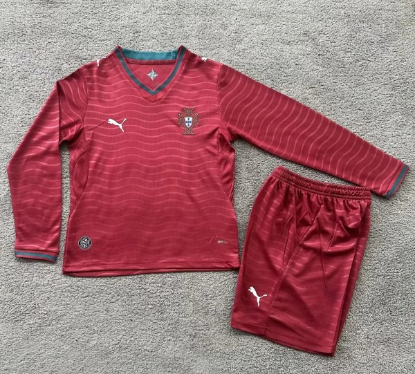 2026 Portugal Home Long Sleeve Kids Soccer Jersey (长袖)