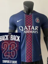 25-26 PSG Home Print 2 Star Champions of Europe 26 Player Version Soccer Jersey