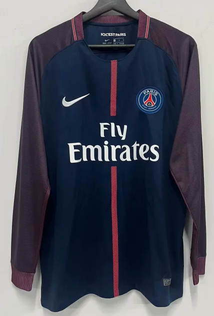 2017-2018 PSG Home Long Sleeve Retro Soccer Jersey