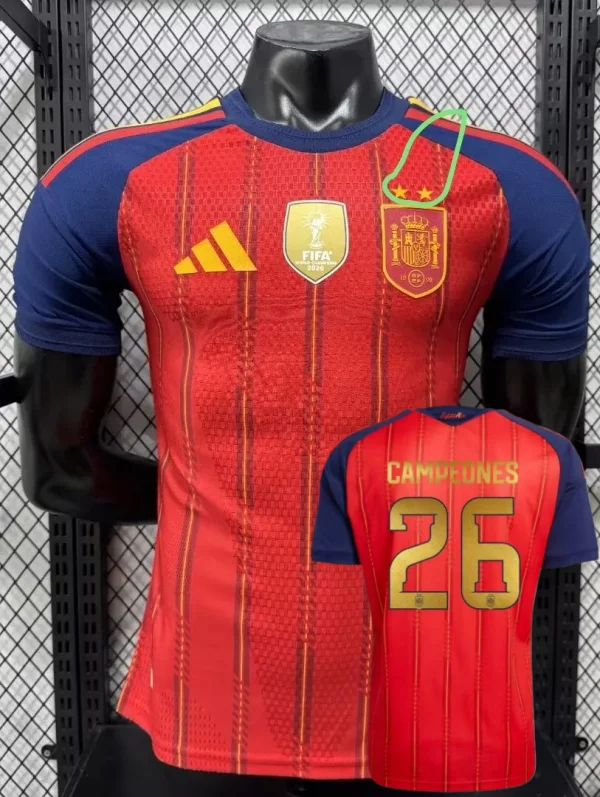 2026 World Cup Spain Home Print CAMPEONES #26 Player Version Soccer Jersey (With 2 Star)*两颗星