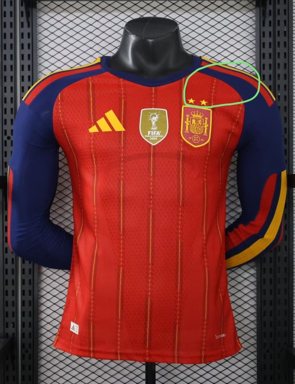 2026 World Cup Spain Home Long Sleeve Player Version Soccer Jersey (With 2 Star)*两颗星*长袖球员