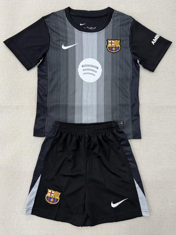 25-26 BAR Black Goalkeeper Kids Soccer Jersey 1:1 Thai Quality