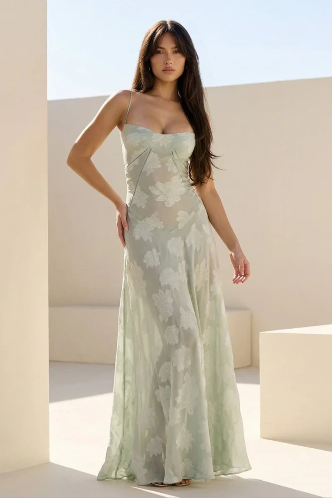 Imre | Pink - Sheath Satin Floral Spaghetti Straps Long Prom Dresses