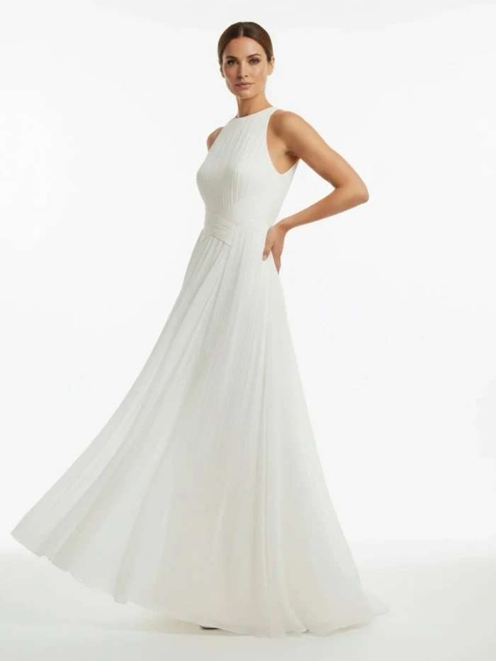 Iolana | Sheath Halter Chiffon Plaited Dress With Special Back Design
