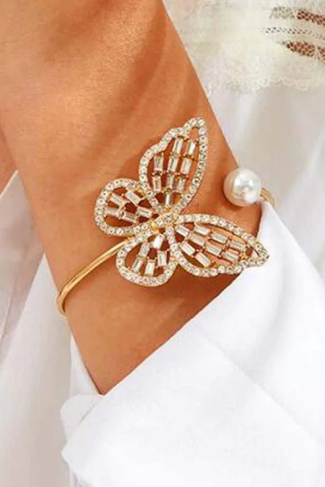 Hollow Crystal Butterfly Open Bracelet