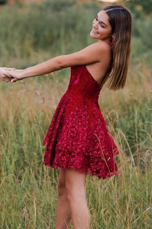 Heiden | A-Line Spaghetti Straps Short Homecoming Dress with Appliques