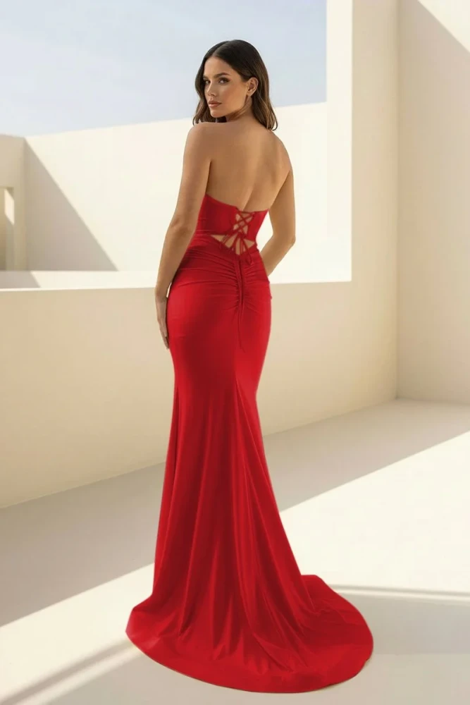 Isalyn | Yellow - Strapless Mermaid Satin Long Prom Dresses With Cutout