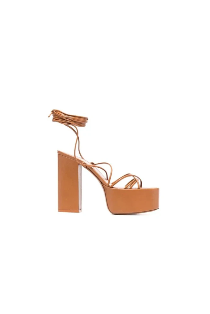 Green Lace Up Leather High Heel Platform Sandals