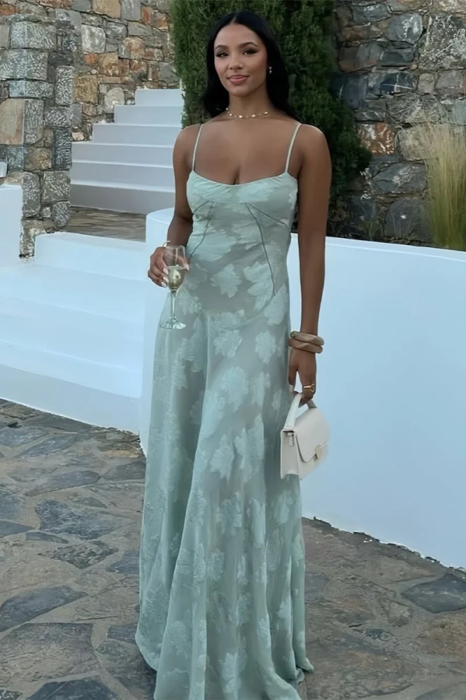 Imre | Pink - Sheath Satin Floral Spaghetti Straps Long Prom Dresses