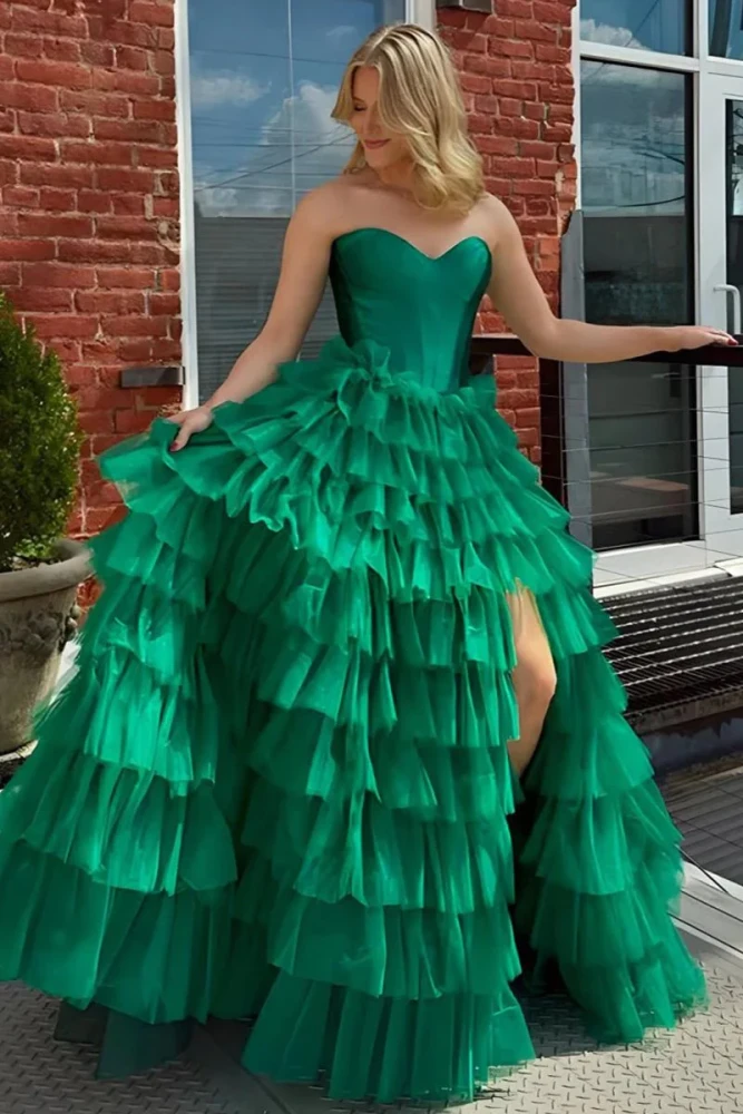 Harmony | A-Line Sweetheart Tiered Tulle Prom Dress with Slit