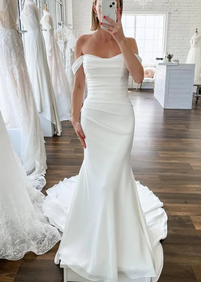 Hariklia | Elegant Mermaid Off the Shoulder Elastic Long Wedding Dresses