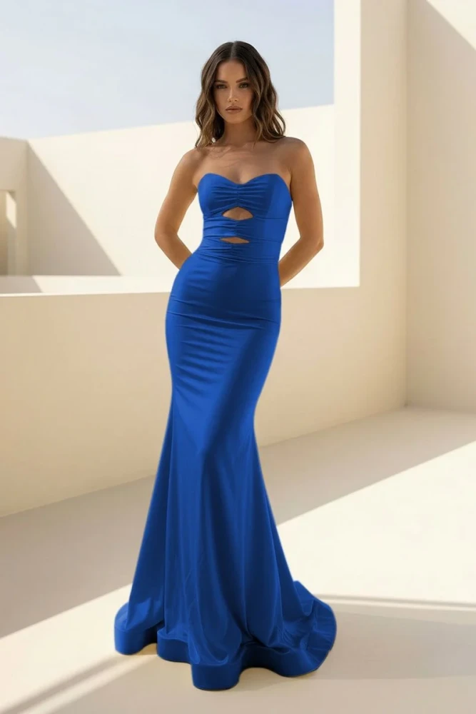 Isalyn | Yellow - Strapless Mermaid Satin Long Prom Dresses With Cutout