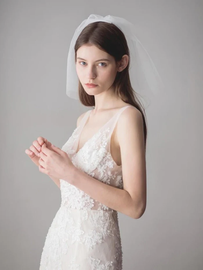 Ivory Tulle Blusher Wedding Veils Simple Bridal Veil