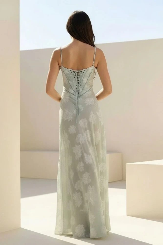 Imre | Pink - Sheath Satin Floral Spaghetti Straps Long Prom Dresses