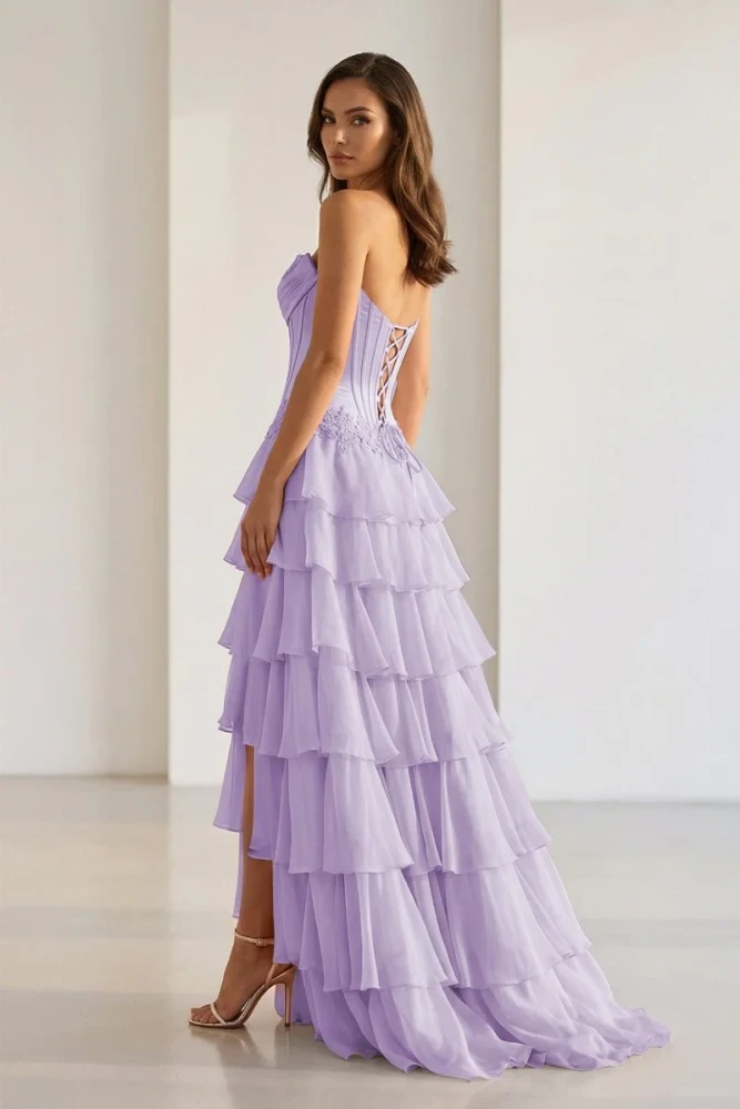 Jaleira | Pink - Sweetheart Chiffon Ruffled A Line Formal Prom Dresses With Appliques
