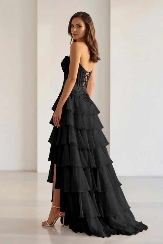 Jaleira | Pink - Sweetheart Chiffon Ruffled A Line Formal Prom Dresses With Appliques