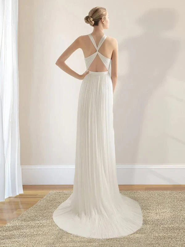 Iolana | Sheath Halter Chiffon Plaited Dress With Special Back Design