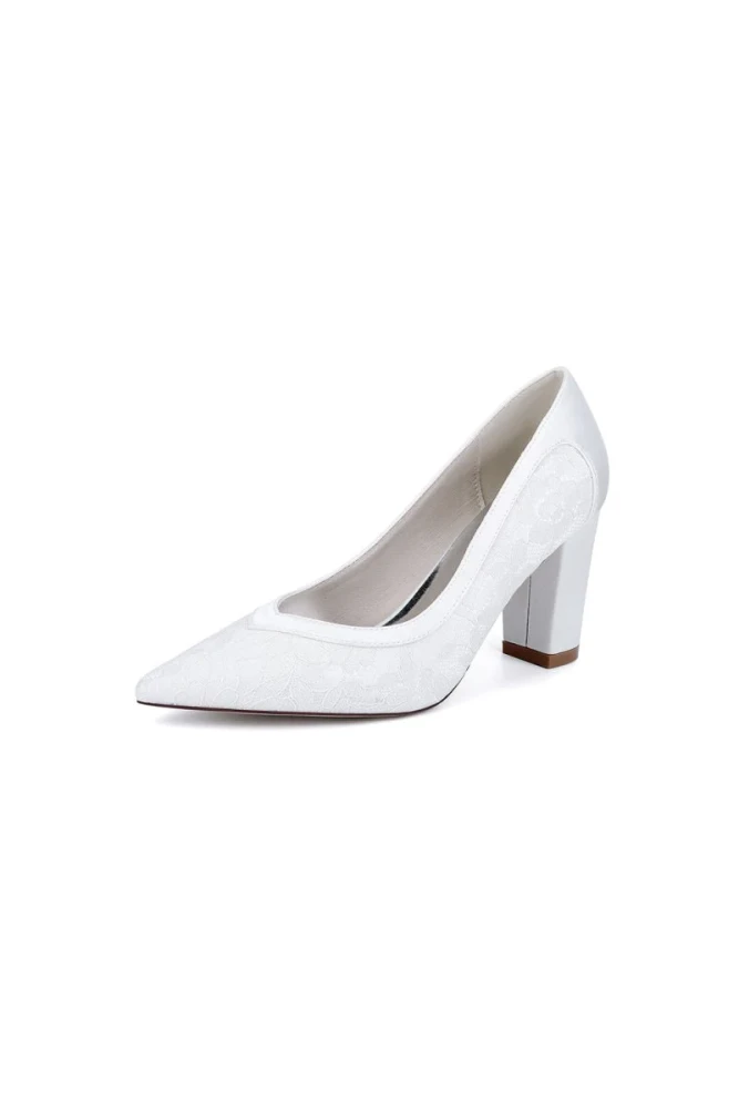 Ivory Lace High Heels with Wooden Heel