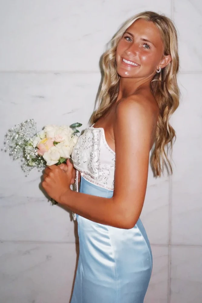 Gwenny | Pink - Mermaid Satin Strapless Long Prom Dresses with Beaded Bow